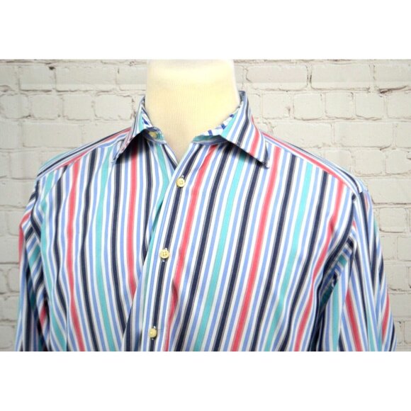 TAILORBYRD Men's Flip Cuff Button Front‎ Shirt SIZE LARGE Multi Color Striped - Picture 3 of 6